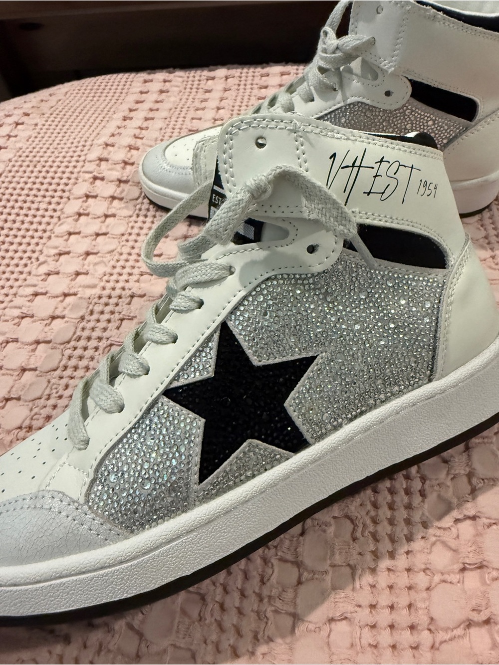 Women's White High-Top Sneaker with Black Star Accent - Picture 2 of 6